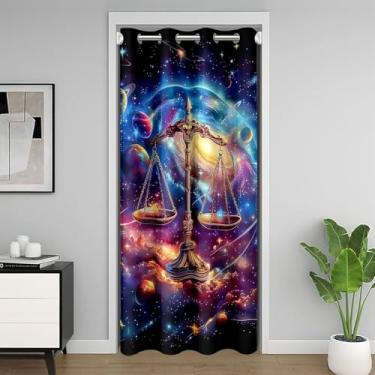 Imagem de Cortina de porta Libra, cortina blackout de nebulosa galáxia astrologia para crianças, meninos, adolescentes, homens, 12 constelações, janela do zodíaco, cortina de armário, 1 painel 106,7 cm L x 203