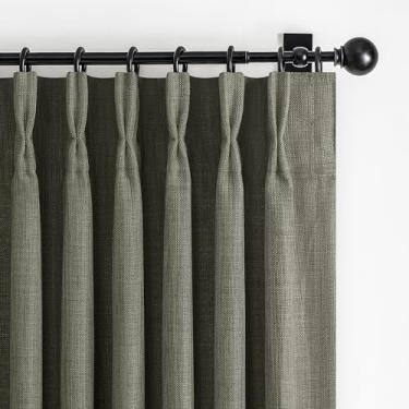 Imagem de Cortinas de linho cinza esverdeado 203 cm de comprimento, conjunto de 2 painéis para quarto, cortinas grossas de camada dupla boho com isolamento acústico de 203 cm com aba traseira, cinza Kambaba