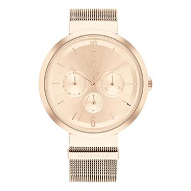 Imagem de Tommy Hilfiger Relógio feminino iônico com caixa de aço fino e pulseira de malha, Ouro rosa, Moderno