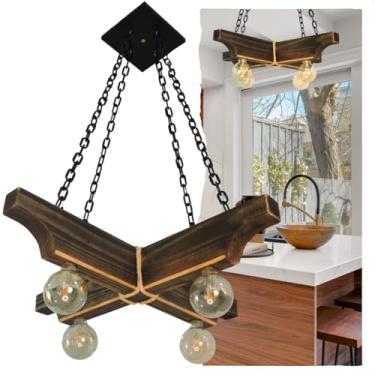 Imagem de Luminária Rústica Casa Campo Chalé Caibro 4 Bocais E27 Bivolt Madeira Iluminação Pendente Estilo Campestre Decoração Sofisticada Ambientes Aconchegantes Sala Jantar Cozinha Varanda Chácara (Betume)