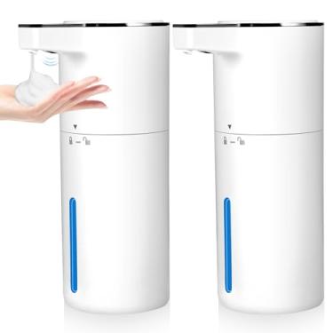 Imagem de Dispensador automático de sabão sem toque, pacote com 2 dispensadores de espuma com sensor inteligente, recarregável por USB e ajustável, personalizável para banheiro, bancada, pia de cozinha, 382 g