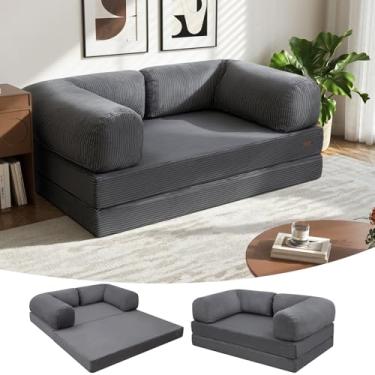 Imagem de COMAX Futon Sofá-cama, sofá dobrável 4 em 1, sofá queen com apoios de braço em forma de L, colchão dobrável conversível para cama, cama, colchão, dobrável, confortável para sala de estar, quarto