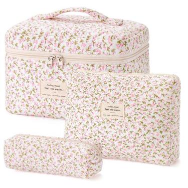 Imagem de Bolsa de maquiagem HBSelect acolchoada de algodão para viagem, 3 peças
