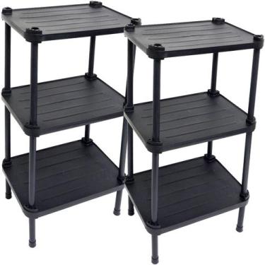 Imagem de 2 Estantes de Plástico Modular Multiuso 3 Prateleiras 1 Torre Preta Mo