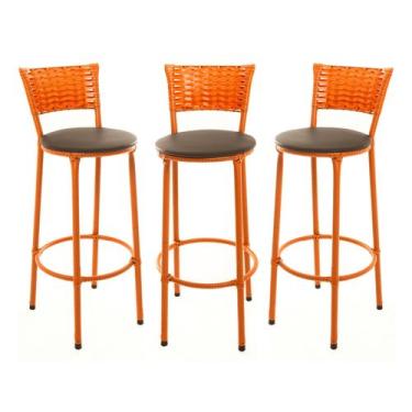 Imagem de KIT 3 Banquetas Alta Encapada Junco IMBUIA Area de Lazer Cozinha Balcã