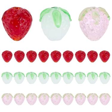 Imagem de PH PandaHall 30 peças de contas de morango, 3 cores, imitação de fruta, contas fofas, soltas, 3D, contas espaçadoras de vidro de frutas vermelhas para artesanato faça você mesmo, joias, brincos