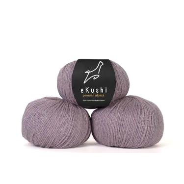 Imagem de eKushi - 100% lã de fio de alpaca para bebês – Feito no Peru – Conjunto de 3 novelos (150 g, 5,3 oz) em mais de 40 cores, celestial macio e perfeito para tricô e crochê (Lilac – Melange)