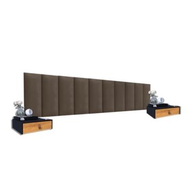 Imagem de Kit 2 Mesas De Cabeceira Mdf 1 Gaveta + 10 Módulos Marrom 45x20 Cabeceira King Size (Preto/Nature - Marrom)