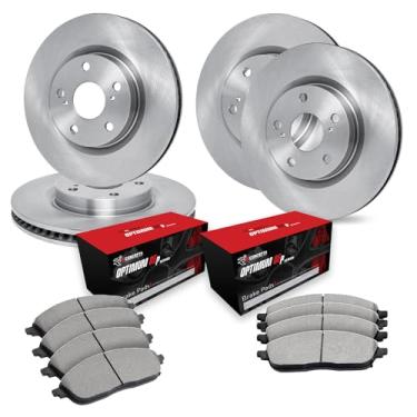 Imagem de R1 Concepts Rotores de freio traseiros dianteiros da série eLINE com pastilhas OEp ideais compatíveis com Genesis G70 2018-2021, Kia Stinger