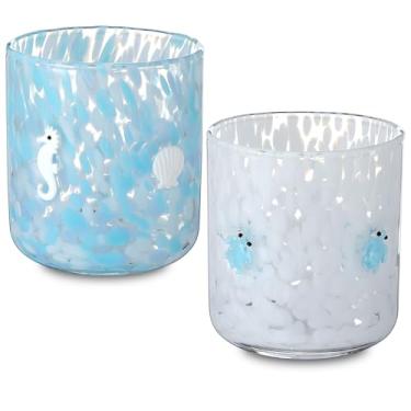 Imagem de Mimorou 2 peças de copos de suco de ícone de verão 400 ml com tema de concha de tartaruga para festas, copos reutilizáveis duplos fofos à moda antiga para decoração de bar em casa, presentes adoráveis