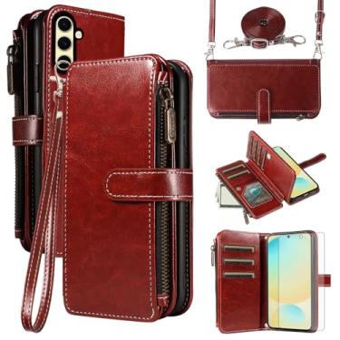 Imagem de Asuwish Capa de celular para Samsung Galaxy S24 FE 5G com protetor de tela de vidro temperado e cordão com zíper, porta-cartão, suporte, suporte, acessórios para celular S 24 EF AI S24FE 24S feminino