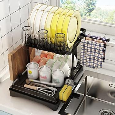 Imagem de CLLBANT Escorredor de louça, escorredor de pratos de ferro para guardar louças, rack de armazenamento de cozinha, escorredor de pratos de grande capacidade, suporte para pauzinhos de tábua de cortar