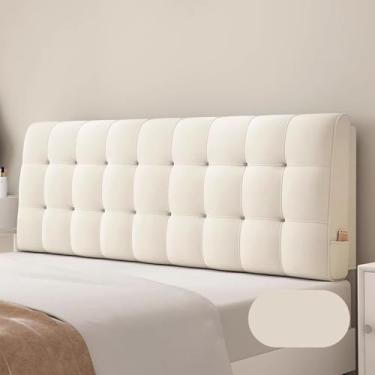 Imagem de Almofada De Cabeceira, Capa Protetora à Prova De Poeira De Veludo Holandês, Capa De Envoltório De Cabeceira Com Bolsos, Almofada De Leitura Para Cama, Ivory White, 180 * 60 * 6cm(Straps)