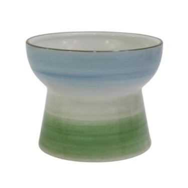 Imagem de SYNWISH Tigela elevada para comida de gato, tigela elevada de comida e água para gatos e cães pequenos, tigela de água de cerâmica que não derrama, bigode para fadiga, lava-louças, 293 g, azul e verde