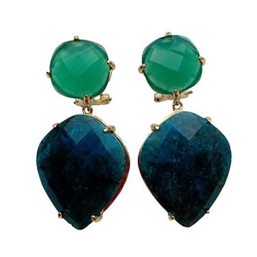 Imagem de Brincos pendentes de pedra apatita azul ágata verde