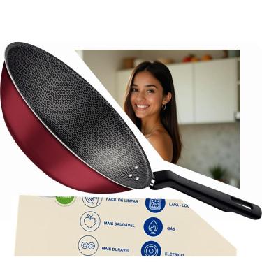 Imagem de Wok Alumínio 24cm Tramontina Antiaderente 2,2L Starflon Max Vermelho
