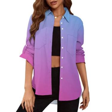 Imagem de Blusa feminina Deer Lady com botões e decote em V, manga comprida, GG