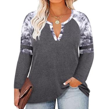 Imagem de Camiseta CARCOS Plus Size raglan Tie Dye com decote em V para mulheres