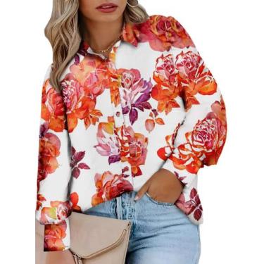 Imagem de Blusa feminina Eytino plus size de manga comprida com decote em V mult