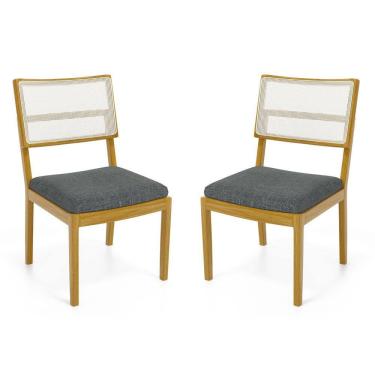 Imagem de Kit Com 2 Cadeiras Milena Madeira Maciça Assentos Estofados Encostos De Tela Sintética