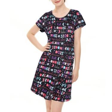 Imagem de Camisola Zando ABC, roupa de dormir feminina de algodão e manga curta