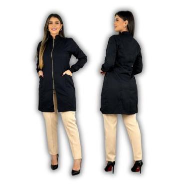 Imagem de Jaleco Feminino Ziper Manga Longa Acinturado Com Punho Enfermagem Medi