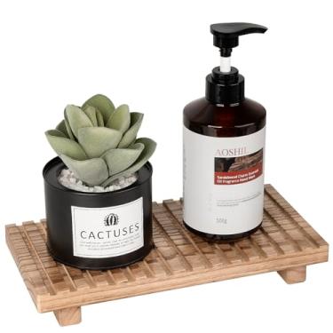 Imagem de Bandeja de banheiro rústica para decoração de banheiro de fazenda, suporte de exibição de madeira, suporte de saboneteira de cozinha para penteadeira, bancada, pia, 28 x 14 cm marrom