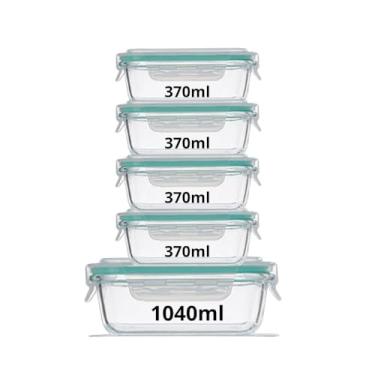 Imagem de Kit Conjunto 3/5/6/10 Potes Herméticos Geladeira Vidro Marmita Tampa Click Vedação Silicone Borracha(Combo 5 Potes - 4x370-1x1040)