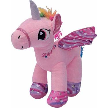 Imagem de Unicórnio Pelúcia Asa Colorida Detalhes Bordado 32Cm Rosa - Fizzy