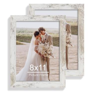 Imagem de Porta-retratos Hongkee 8x11, conjunto de 2 vidros reais, branco envelh