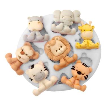 Imagem de Molde Silicone Bichinhos Safari Filhotes 7 Leão Zebra Girafa Tigre Ele