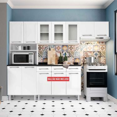 Imagem de Armário de Cozinha de Aço Telasul Topázio C/ Vidro 3 Peças Branco - Telasul