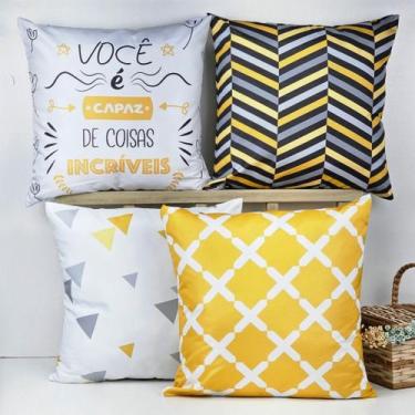 Imagem de Kit 4 Capas de Almofadas Decorativa Você é Capaz Yellow - OK Darling