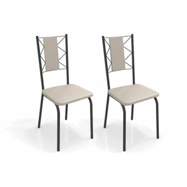 Imagem de Cadeira De Cozinha Lisboa 2c076prf Aço Kit 2 Un Preto-ano Bege - Kappesberg