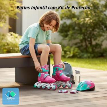 Imagem de Patins Roller Infantil com Kit de Proteção Rosa - Unitoys