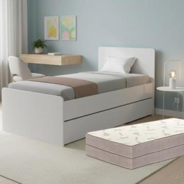 Imagem de Cama Bicama Solteiro com 2 Colchões D33 e Estrutura Robusta em MDF, Design Moderno e Funcional (Branco)