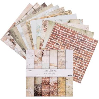 Imagem de 12 folhas de blocos de papel para scrapbook, 12 designs de 15,2 x 15,2 cm, papel de cartolina padronizado em um lado, papel decorativo de 160 g/m², bloco de recortes para projetos DIY (textura de