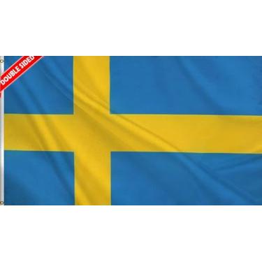 Imagem de HVATLTL Bandeira de barco da Suécia com 3 camadas dupla face, 30 x 45 cm, nylon 220D resistente, cores vivas, bandeiras náuticas suecas com 2 ilhós de latão para barco, quadriciclo, caminhão