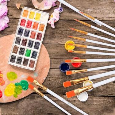 Imagem de Conjunto de 10 pincéis, pincéis de ponta redonda, kits de pintura de artistas pequenos em aquarela a óleo para adultos, arte de unhas faciais, detalhes em miniatura e pintura rupestre, branco