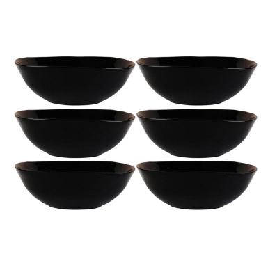 Imagem de Kit 6 Bowl Tigela Vasilha Dama Em Vidro Opalino Preto 480Ml