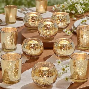 Imagem de 12 peças de castiçais votivos dourados variados, castiçais Tealight para centros de mesa, casa, chá de panela, aniversário, Natal, decoração de mesa de festa de Ação de Graças