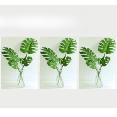 Imagem de Folhas Artificial Verde Planta Folhas Costela De Adão Artificiais Para Decoração Plantas Seca Artificial(15unidade（3grande+6médio+6pequ)