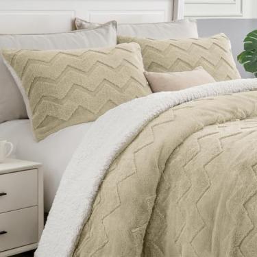 Imagem de BEDELITE Conjunto de edredom fofo king size – edredom de linho sherpa super macio para cama king size, conjunto de cama quente de luxo para o inverno, conjunto de cama felpuda 3 peças (1 edredom, 2