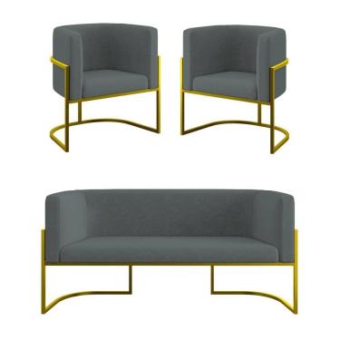 Imagem de Kit Sofá 2 Lugares + 2 Poltronas Para Recepção Balaqui Cinza