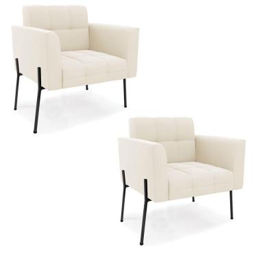 Imagem de Poltrona Pé De Ferro Preto Para Sala Kit 2 Elisa Veludo Bege D03 - D'rossi