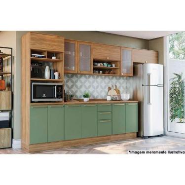 Imagem de Cozinha Completa Botanic 8 Peças (3 Armários + 2 Balcões + 1 Paneleiro + 2 Complementos) M663 Nogueira-verde Oliva - Kappesberg