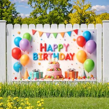 Imagem de Banner colorido para fotos de aniversário com balões para decoração de eventos, sessão de fotos