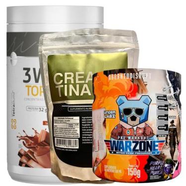 Imagem de Kit Whey 3W Body Action + Warzone Under Labz + Creatina 500g, Purple H