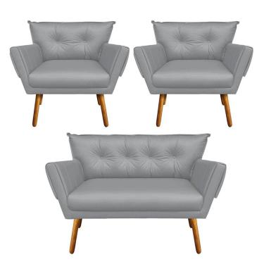 Imagem de Kit 1 Namoradeira e 2 Poltronas Anitta Corino Cinza - Drossi