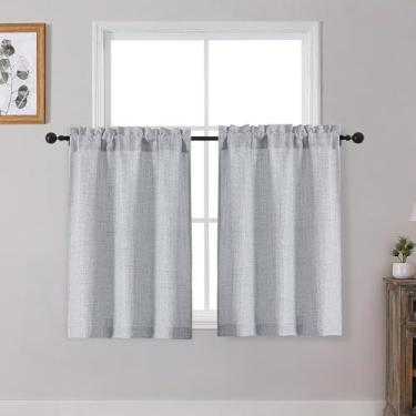 Imagem de OWENIE Conjunto de 2 painéis de cortinas cinza Cafe 91 cm de comprimento, cortinas de cozinha curtas texturizadas com filtragem de luz sobre a pia, camada de cortina de janela pequena para armário